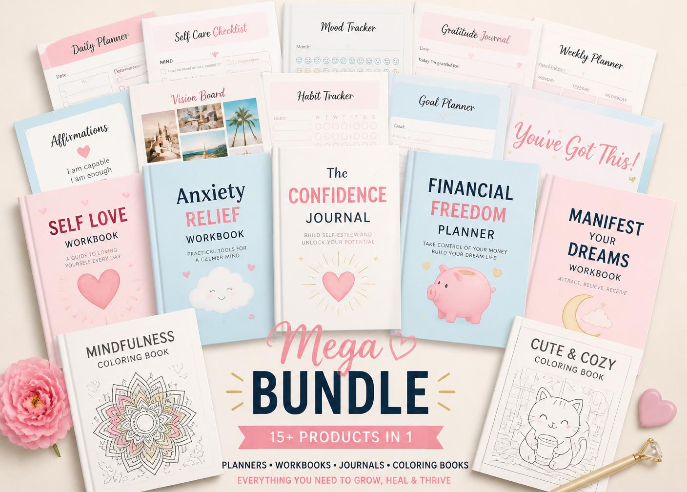 Mega bundle preview with 15+ printable products